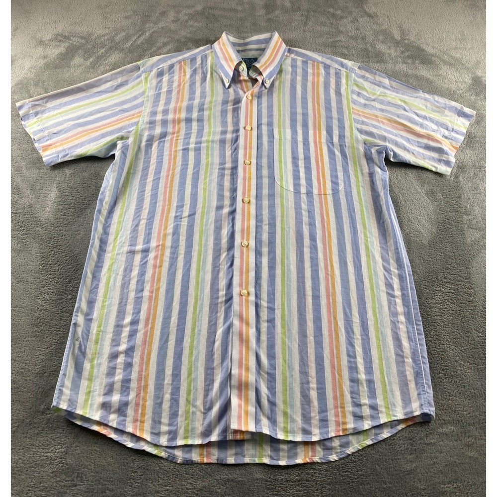 Jos. A. Bank Stays Cool Mens Medium Short Sleeve Striped Button Down Shirt Multi